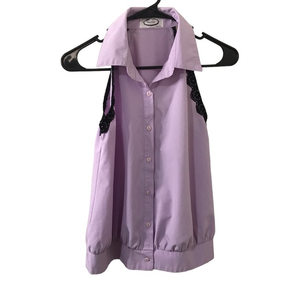 3/$15 mocca lavender and black lace halter button down top size Small - Picture 1 of 7